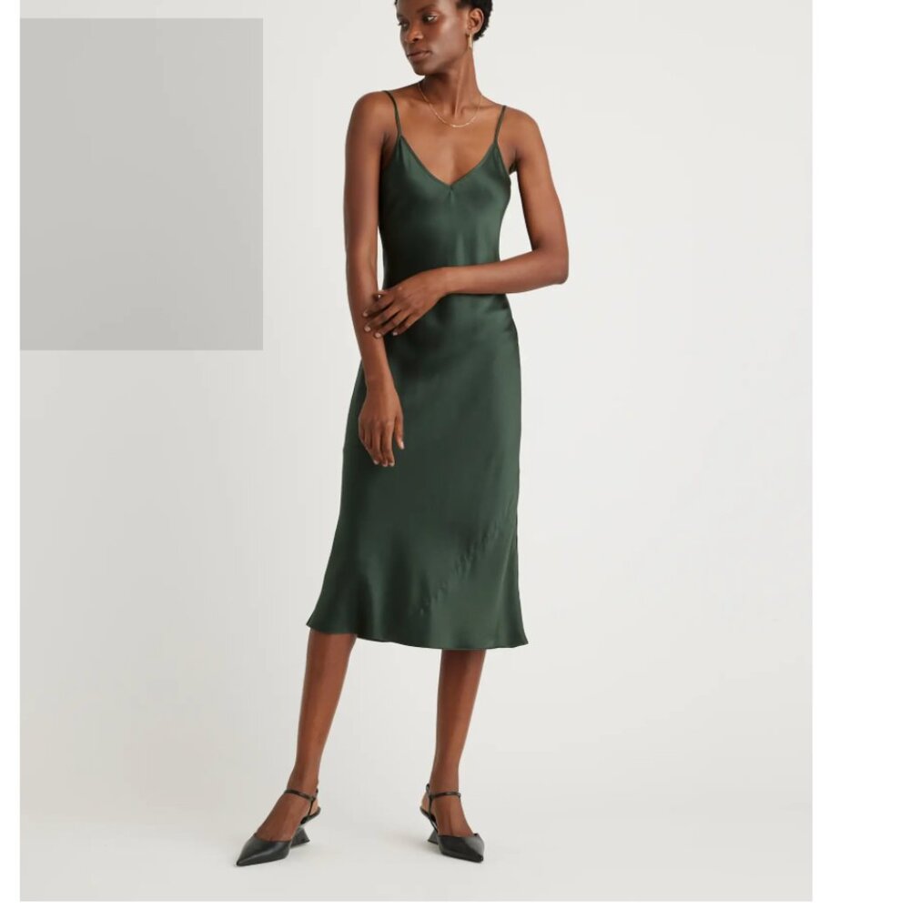 Quince Washable Silk Slip Dress Size Small Forrest Green - Picture 3 of 12